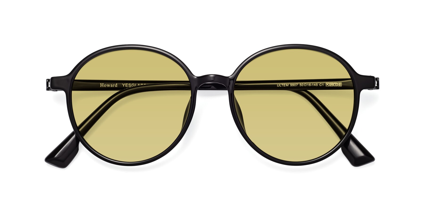 Folded Front of Howard in Black with Medium Champagne Tinted Lenses