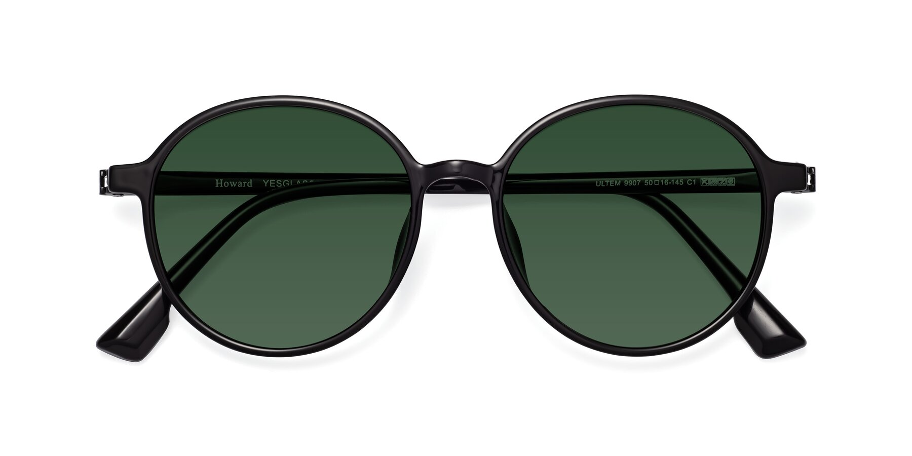 Folded Front of Howard in Black with Green Tinted Lenses