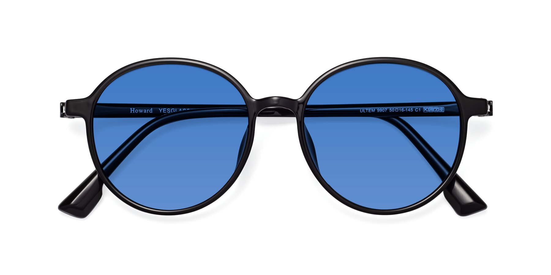 Folded Front of Howard in Black with Blue Tinted Lenses