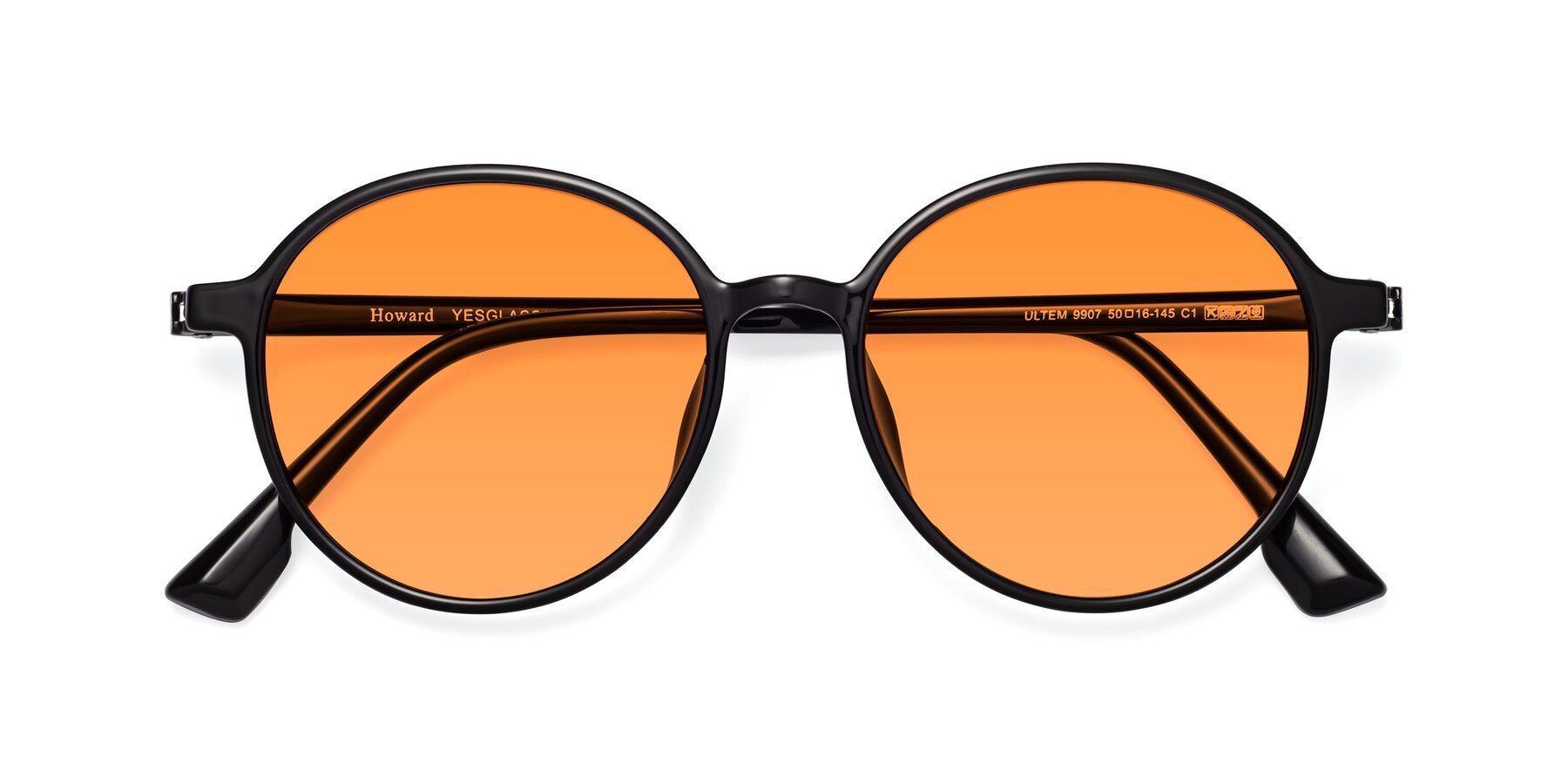 Folded Front of Howard in Black with Orange Tinted Lenses