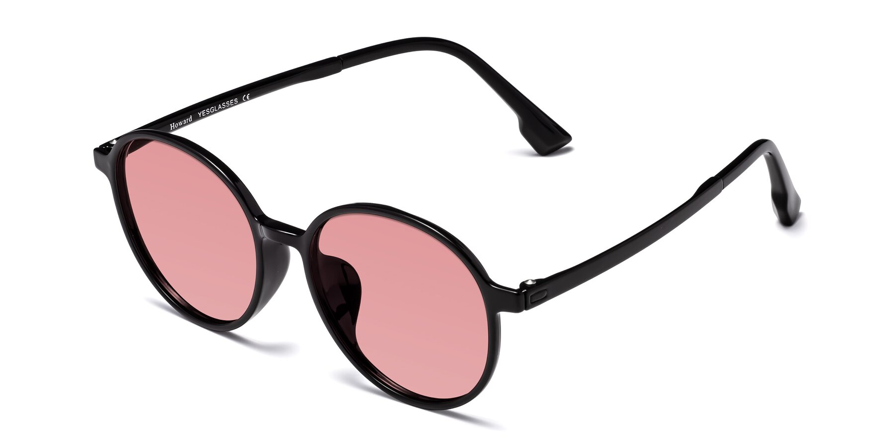 Angle of Howard in Black with Medium Garnet Tinted Lenses