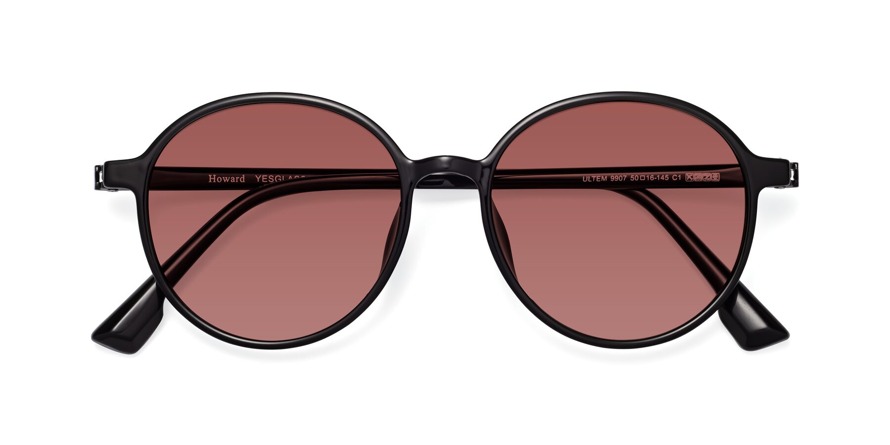 Folded Front of Howard in Black with Garnet Tinted Lenses