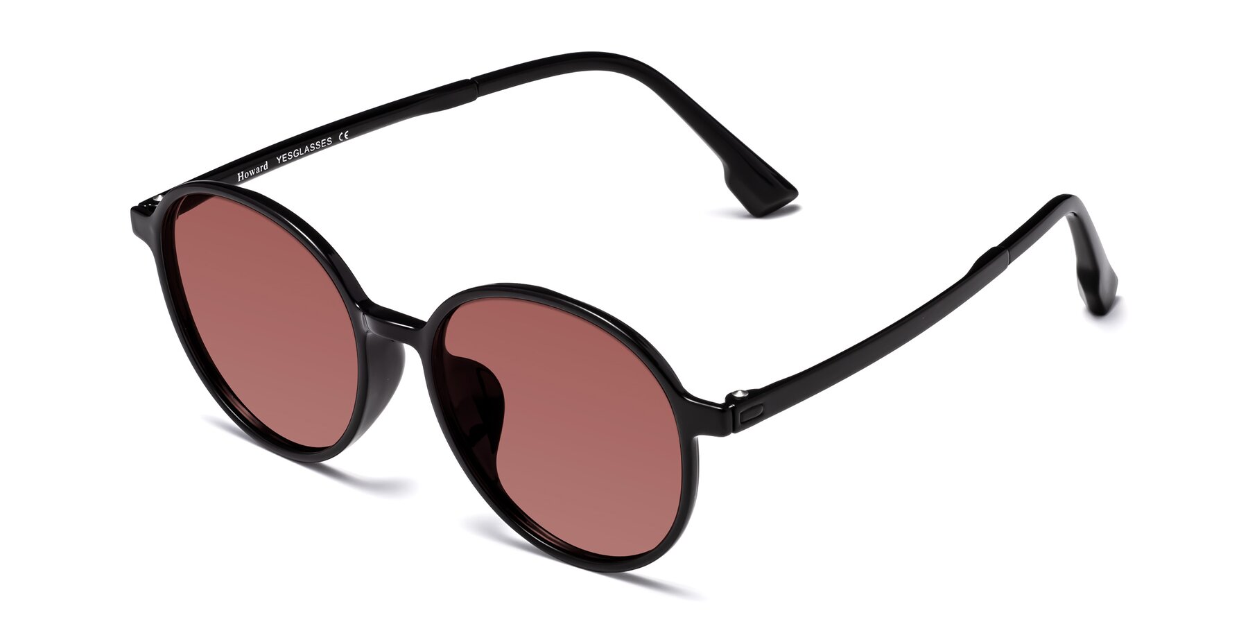 Angle of Howard in Black with Garnet Tinted Lenses