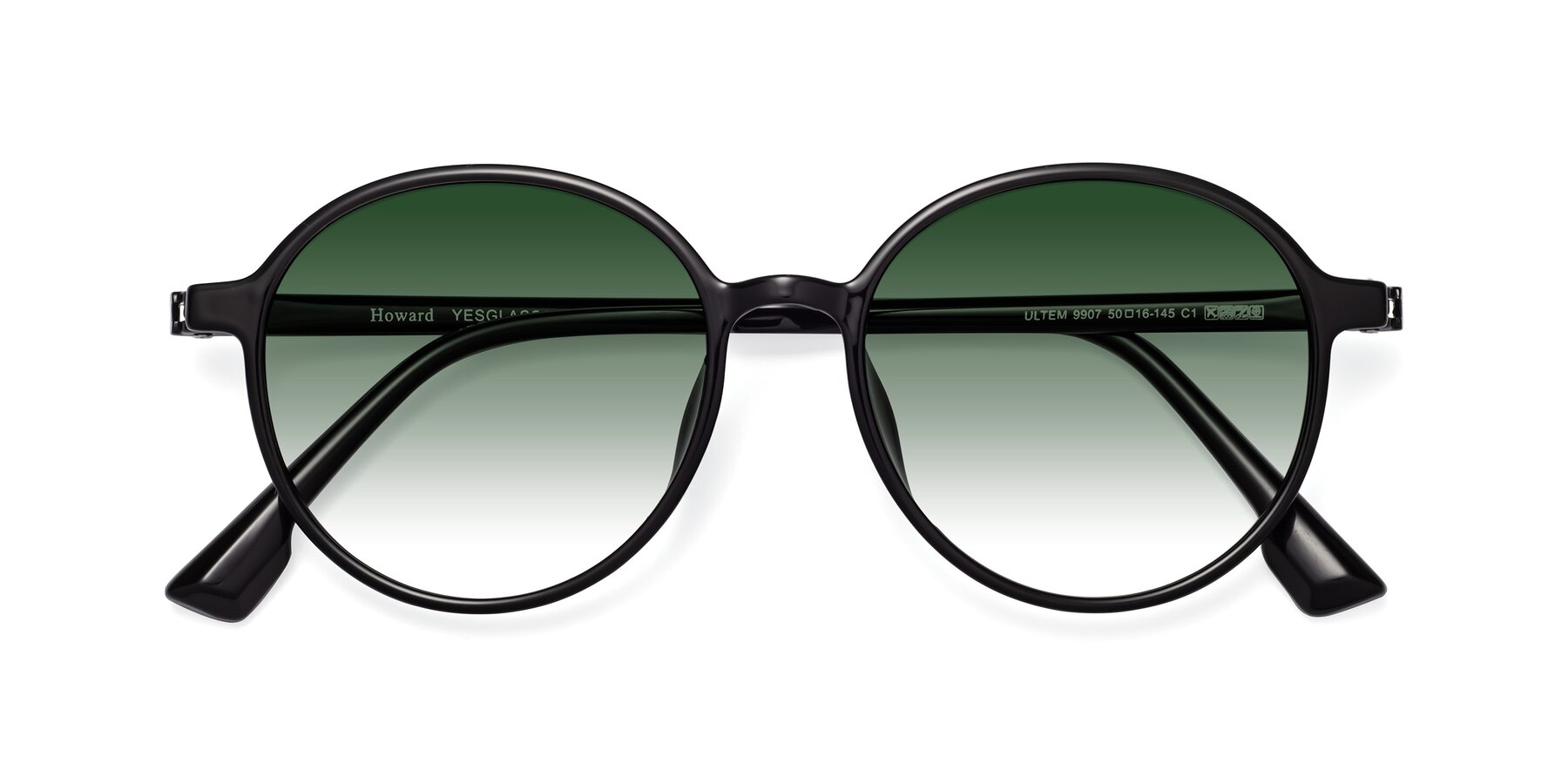 Folded Front of Howard in Black with Green Gradient Lenses
