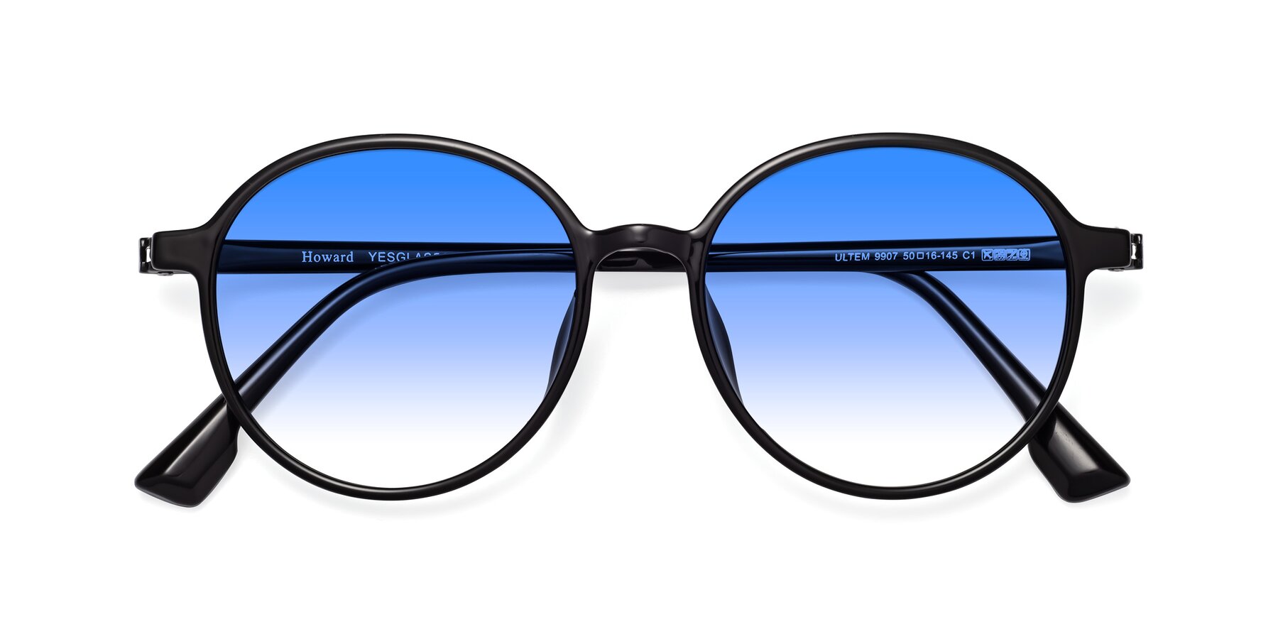 Folded Front of Howard in Black with Blue Gradient Lenses