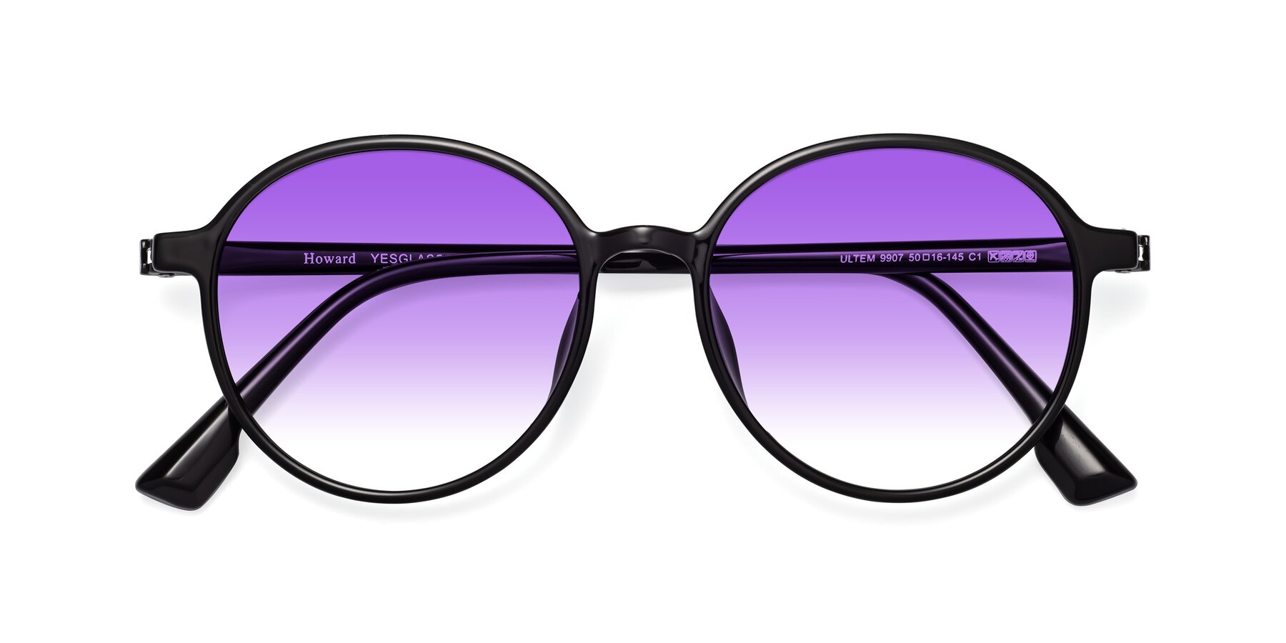 Folded Front of Howard in Black with Purple Gradient Lenses