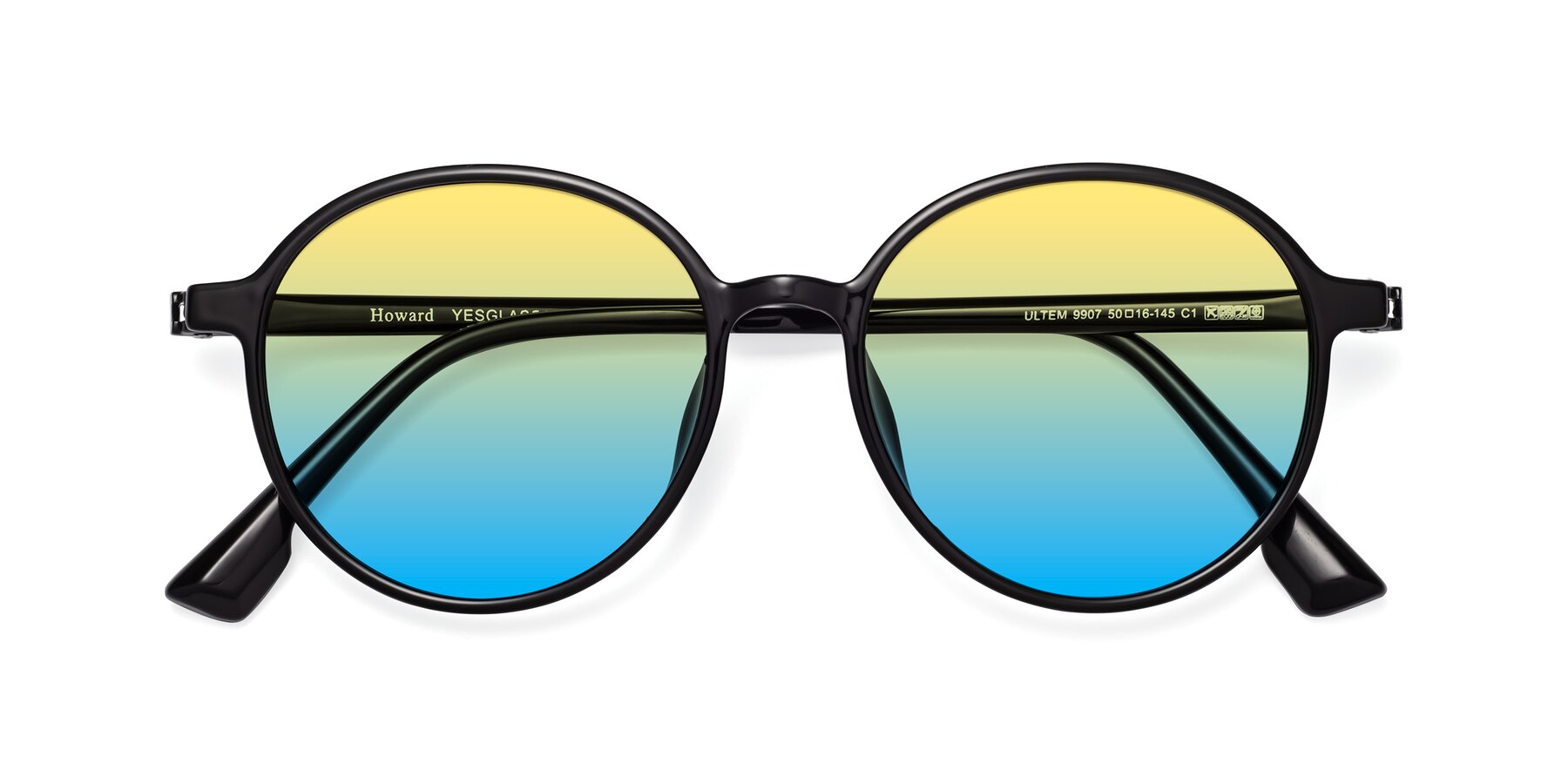 Folded Front of Howard in Black with Yellow / Blue Gradient Lenses