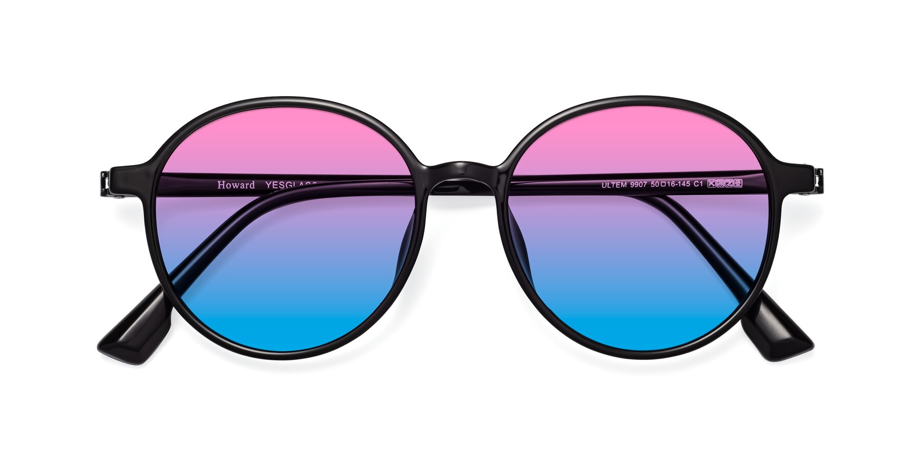 Folded Front of Howard in Black with Pink / Blue Gradient Lenses