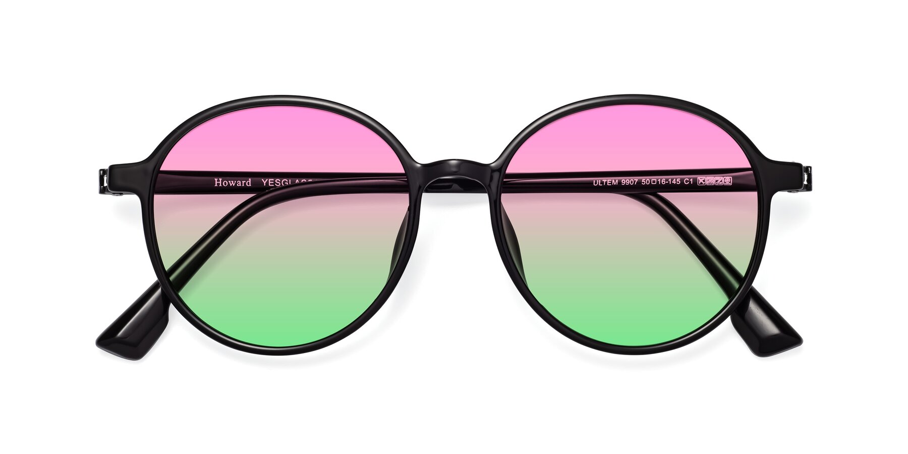 Folded Front of Howard in Black with Pink / Green Gradient Lenses