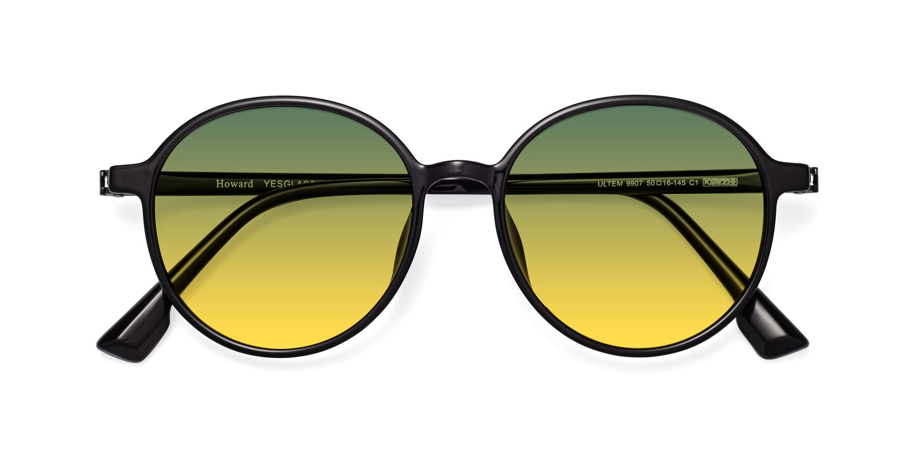 Folded Front of Howard in Black with Green / Yellow Gradient Lenses