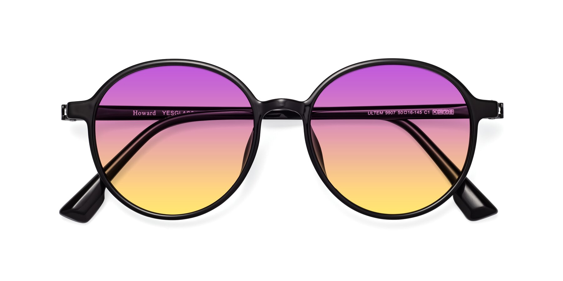 Folded Front of Howard in Black with Purple / Yellow Gradient Lenses