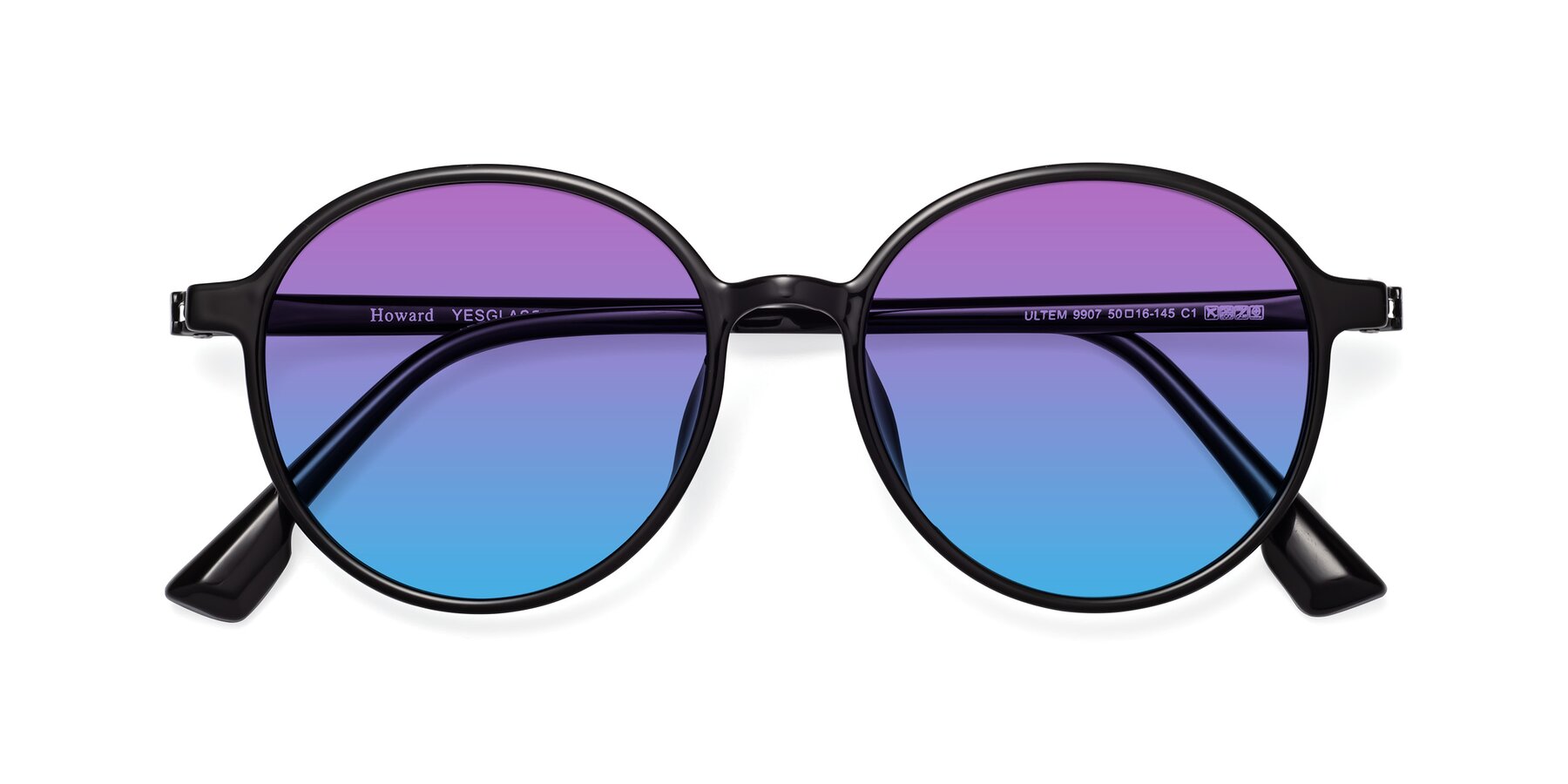 Folded Front of Howard in Black with Purple / Blue Gradient Lenses
