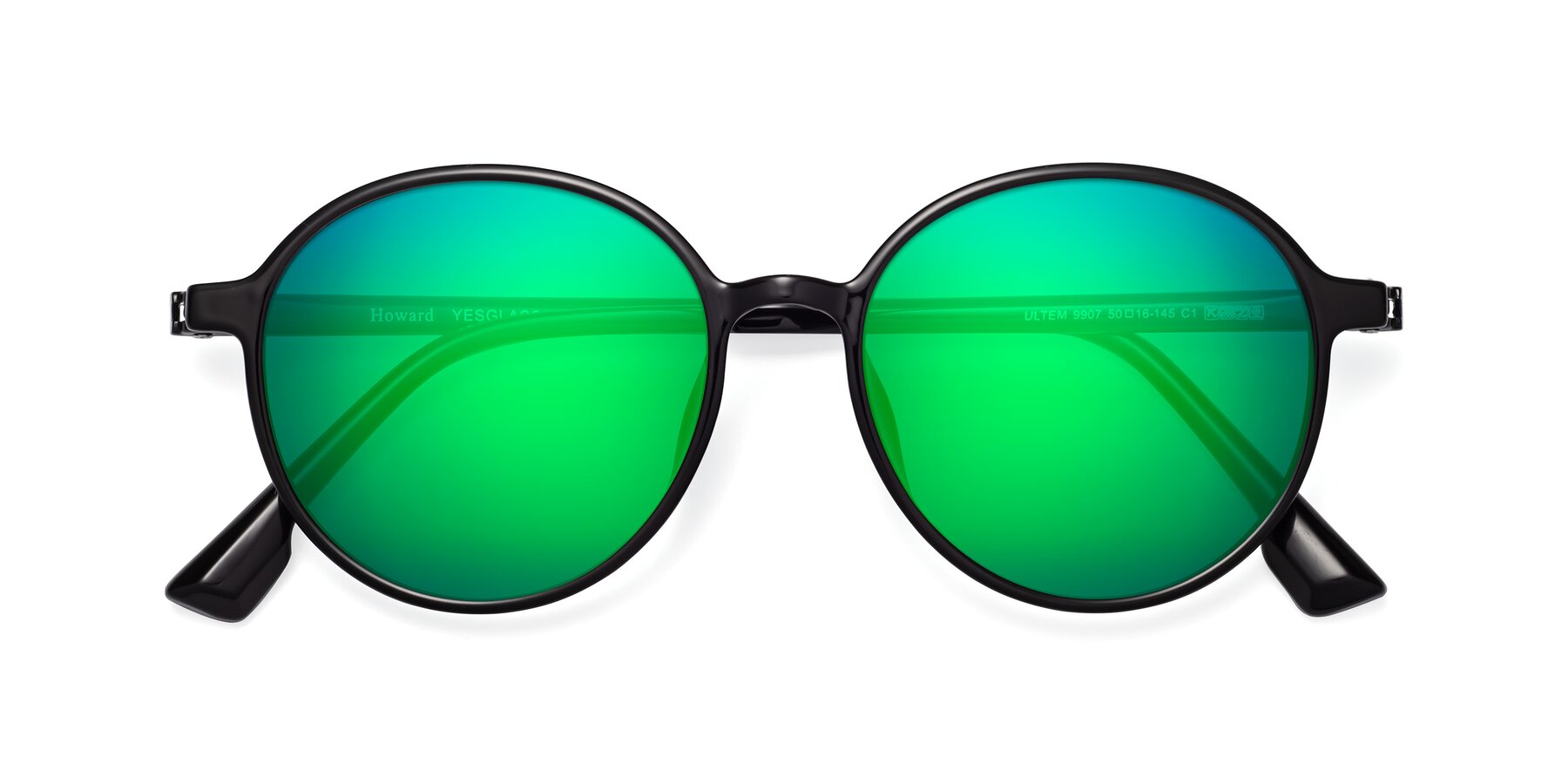 Folded Front of Howard in Black with Green Mirrored Lenses