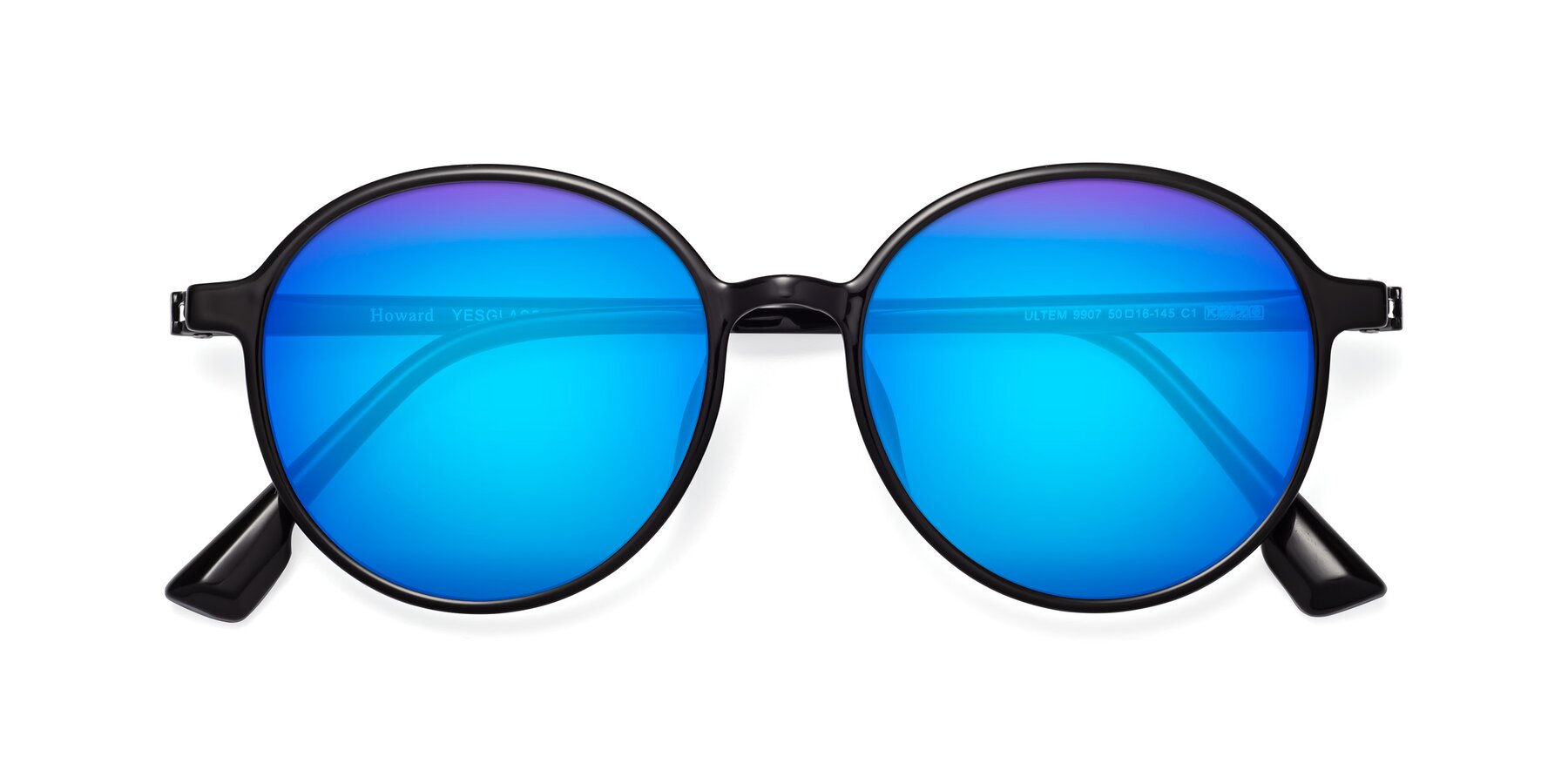 Folded Front of Howard in Black with Blue Mirrored Lenses