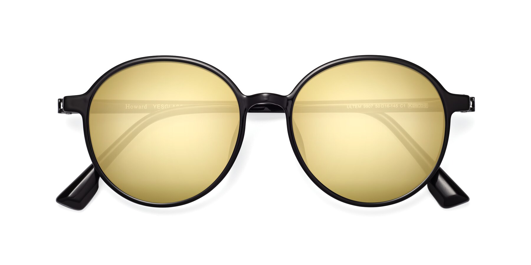 Folded Front of Howard in Black with Gold Mirrored Lenses