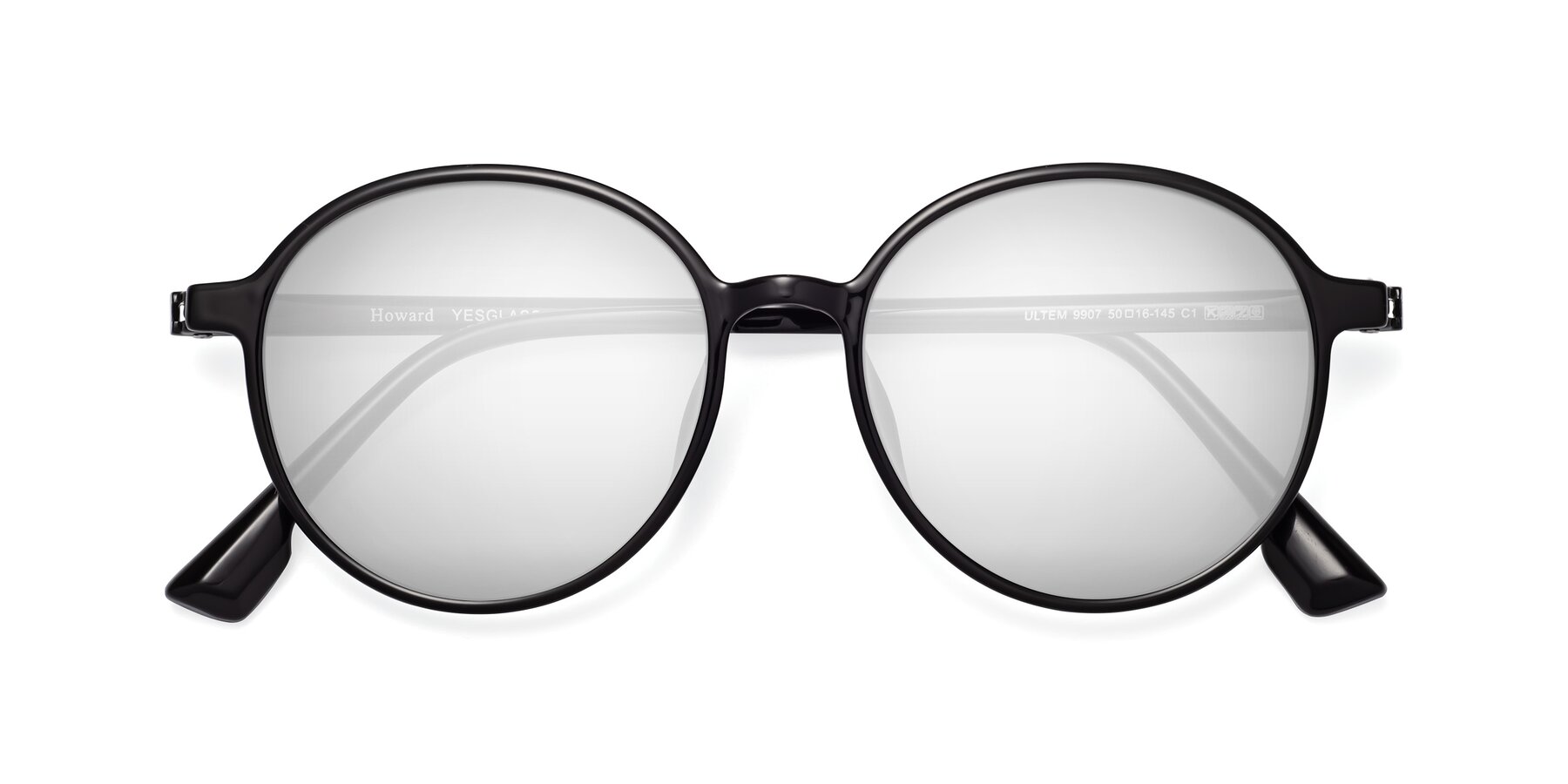 Folded Front of Howard in Black with Silver Mirrored Lenses