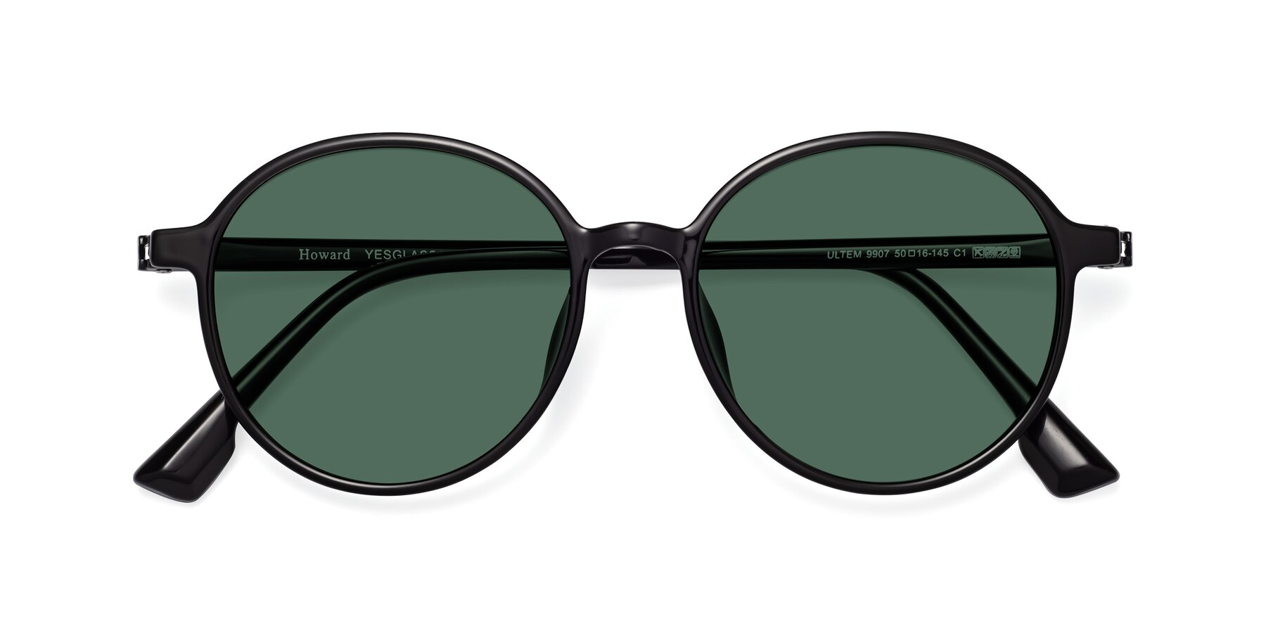 Folded Front of Howard in Black with Green Polarized Lenses