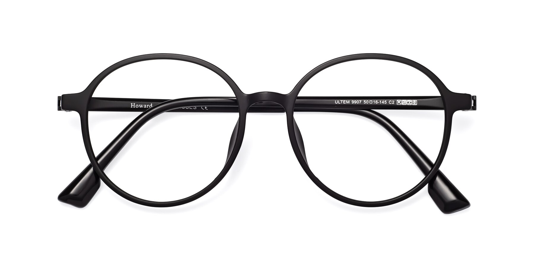 Folded Front of Howard in Matte Black with Clear Reading Eyeglass Lenses