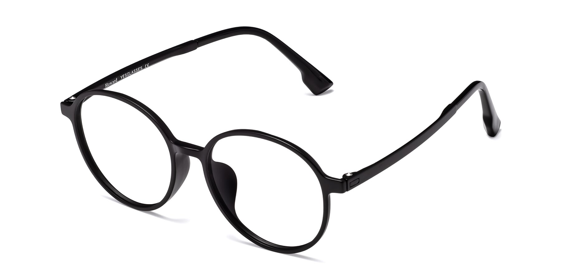 Angle of Howard in Matte Black with Clear Reading Eyeglass Lenses