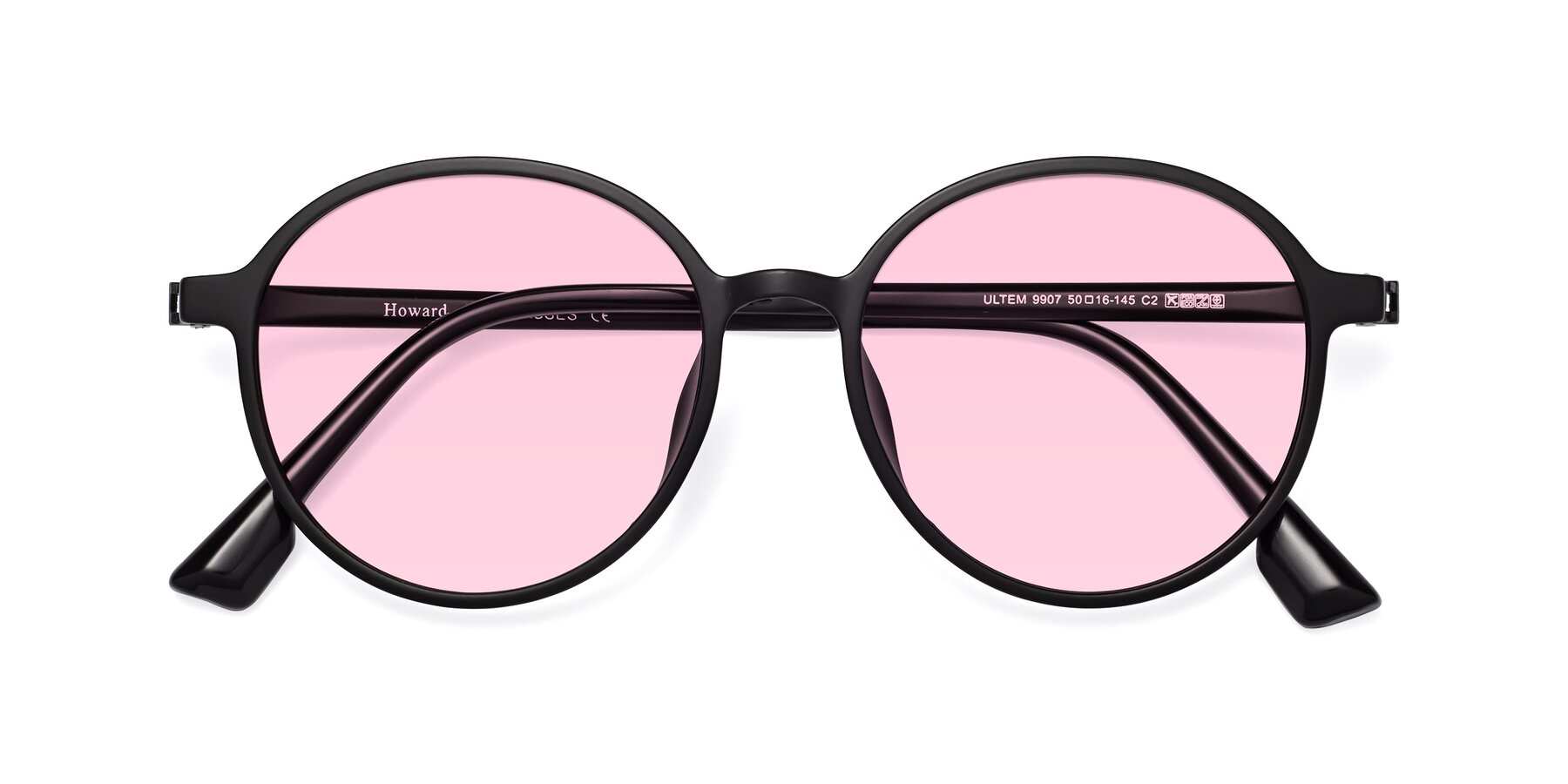 Folded Front of Howard in Matte Black with Light Pink Tinted Lenses