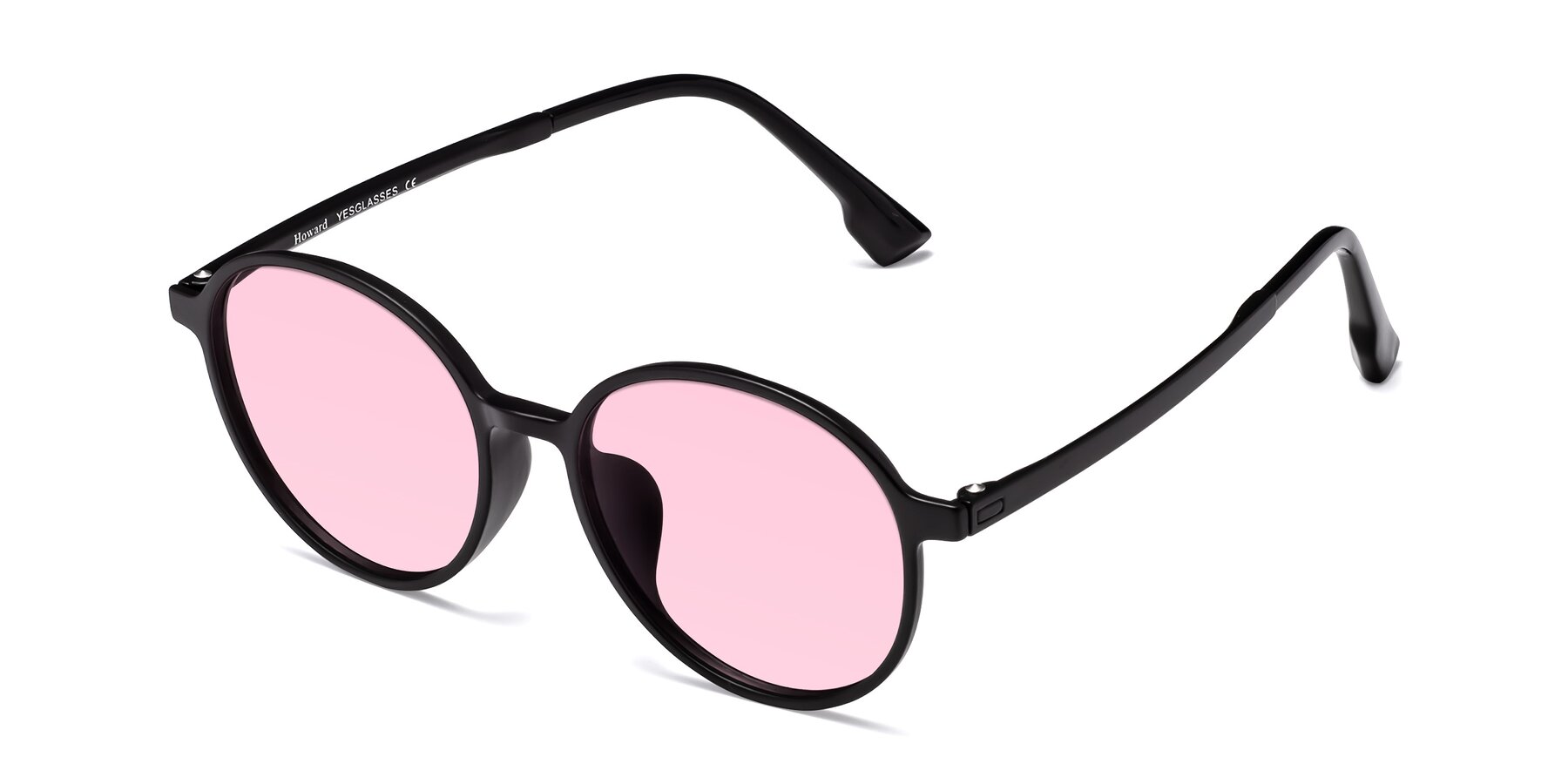 Angle of Howard in Matte Black with Light Pink Tinted Lenses