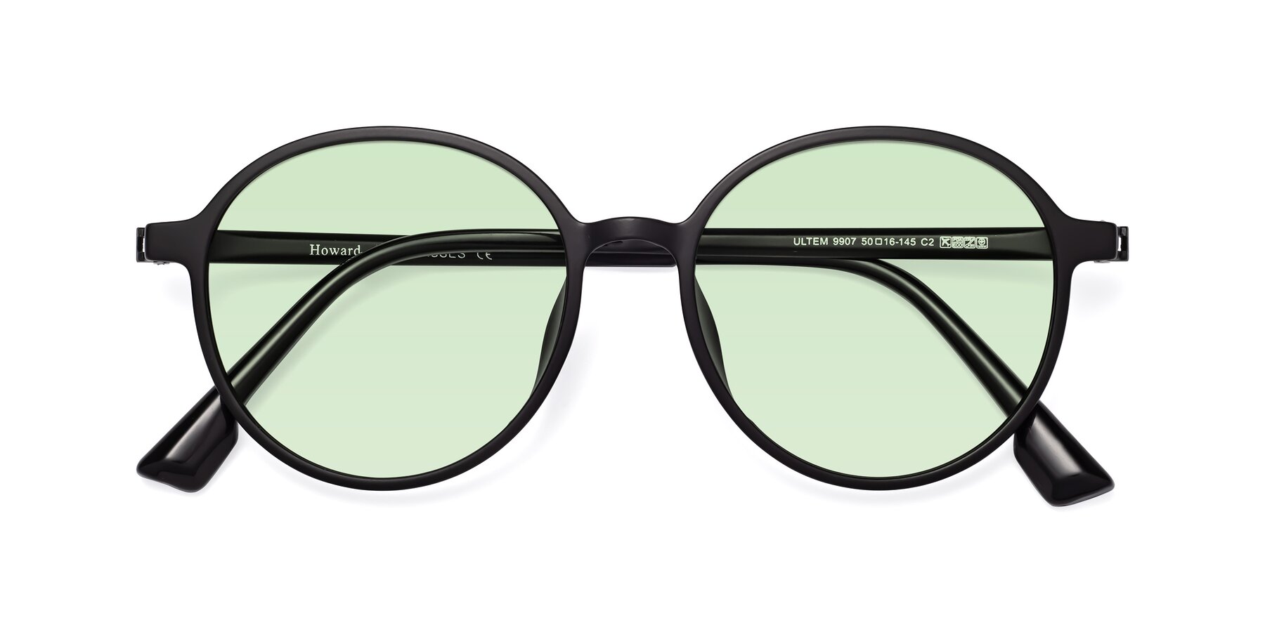 Folded Front of Howard in Matte Black with Light Green Tinted Lenses