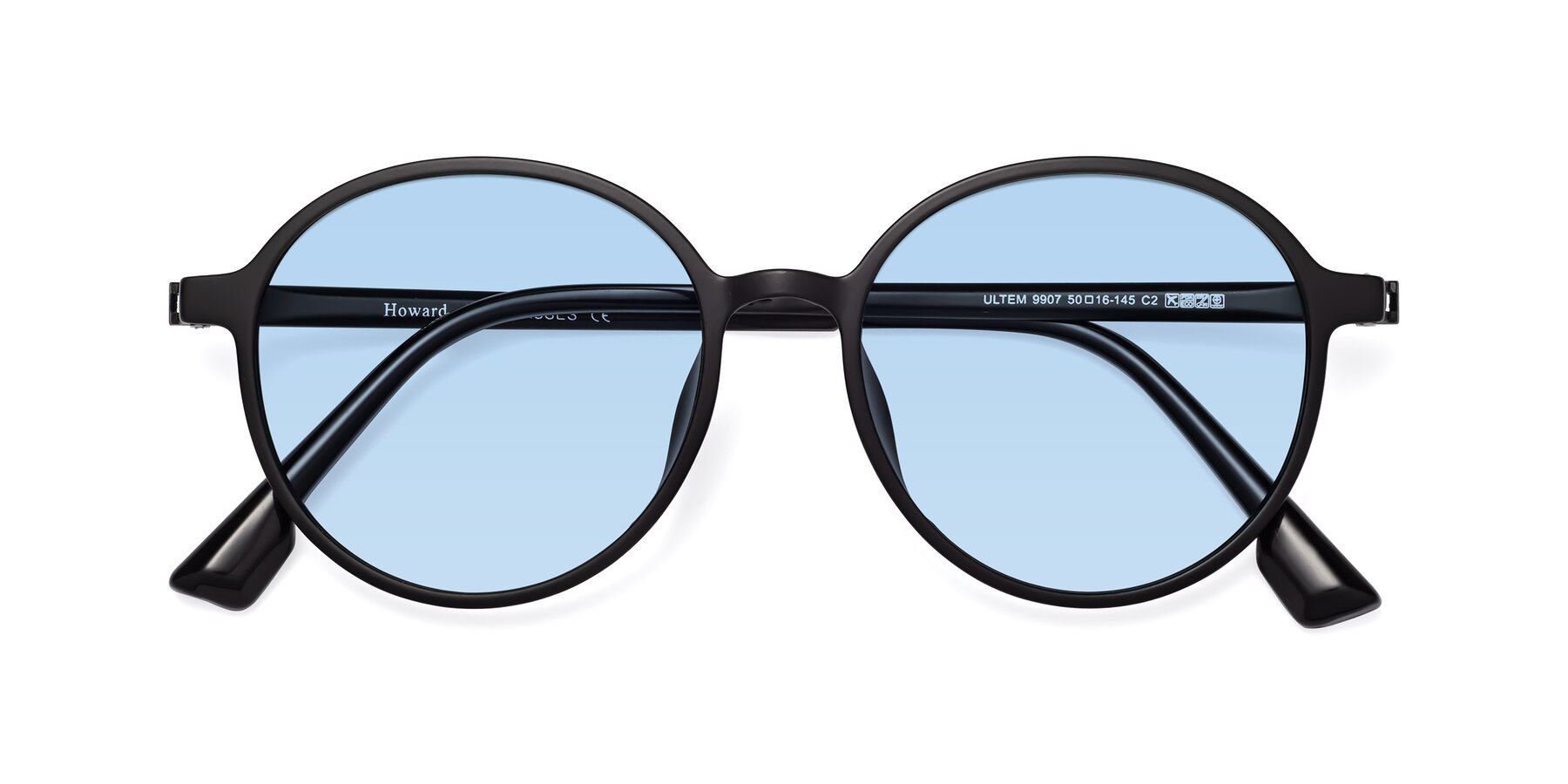 Folded Front of Howard in Matte Black with Light Blue Tinted Lenses