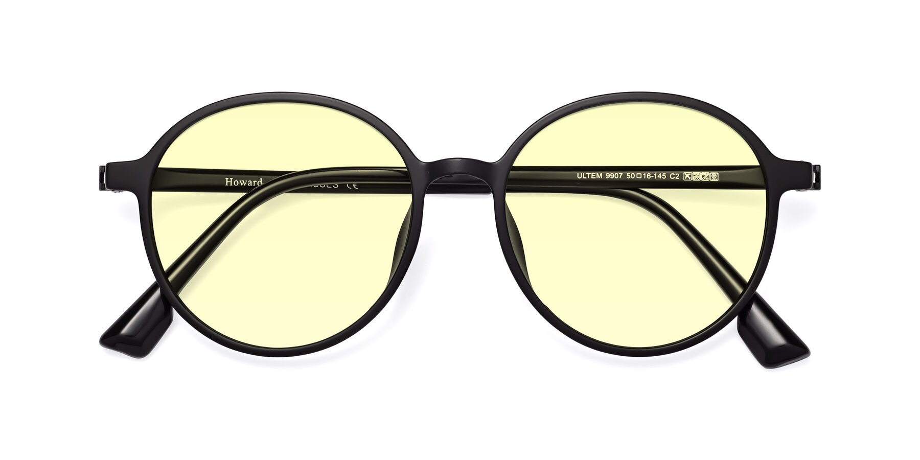 Folded Front of Howard in Matte Black with Light Yellow Tinted Lenses