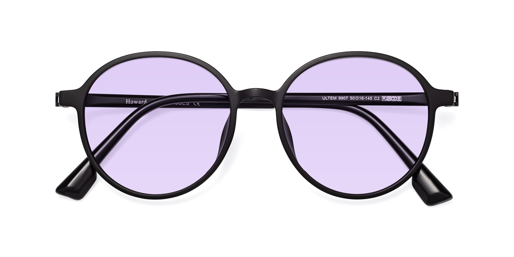 Folded Front of Howard in Matte Black with Light Purple Tinted Lenses