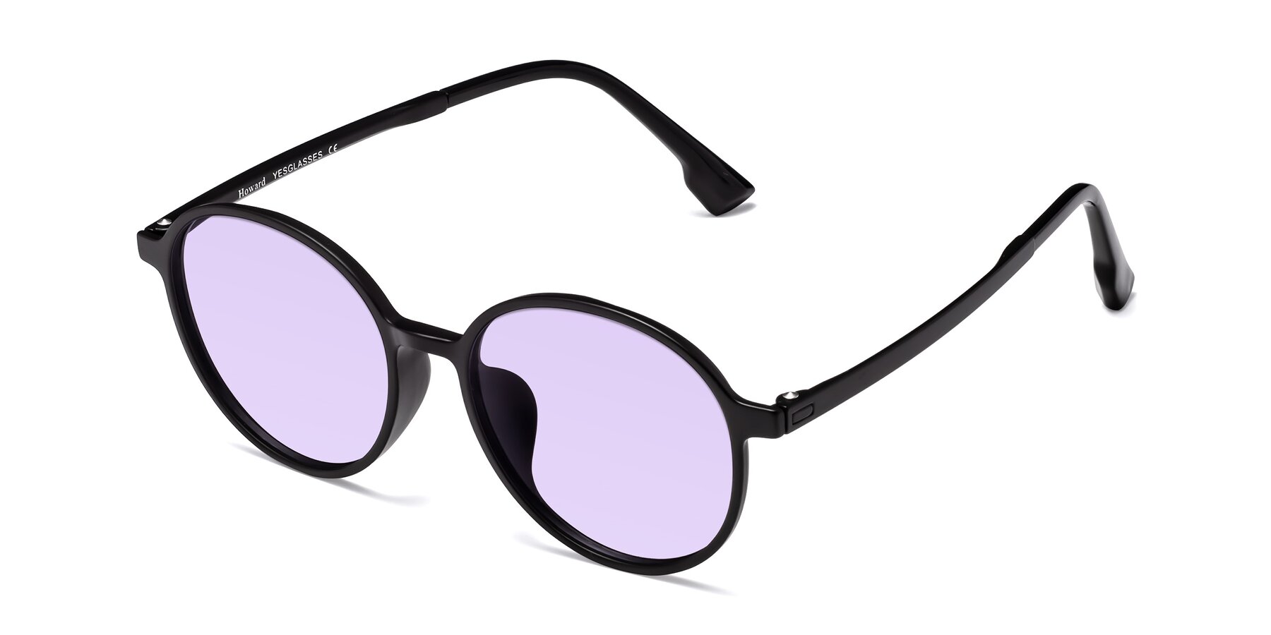 Angle of Howard in Matte Black with Light Purple Tinted Lenses