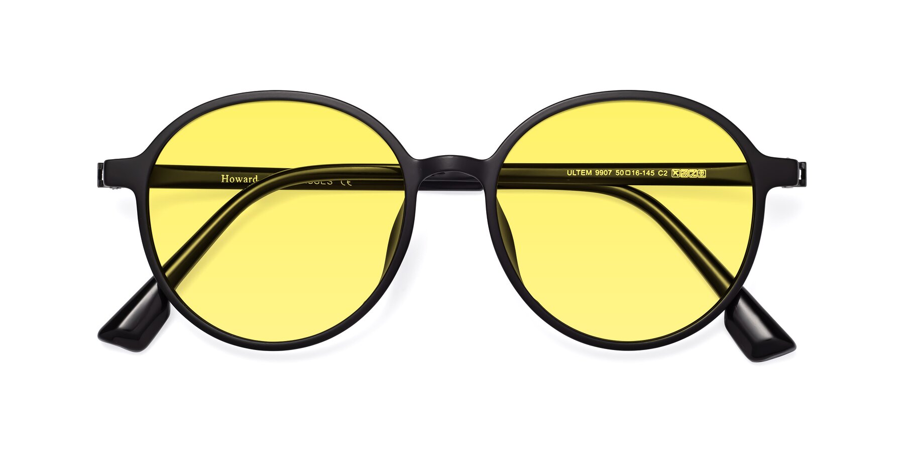 Folded Front of Howard in Matte Black with Medium Yellow Tinted Lenses