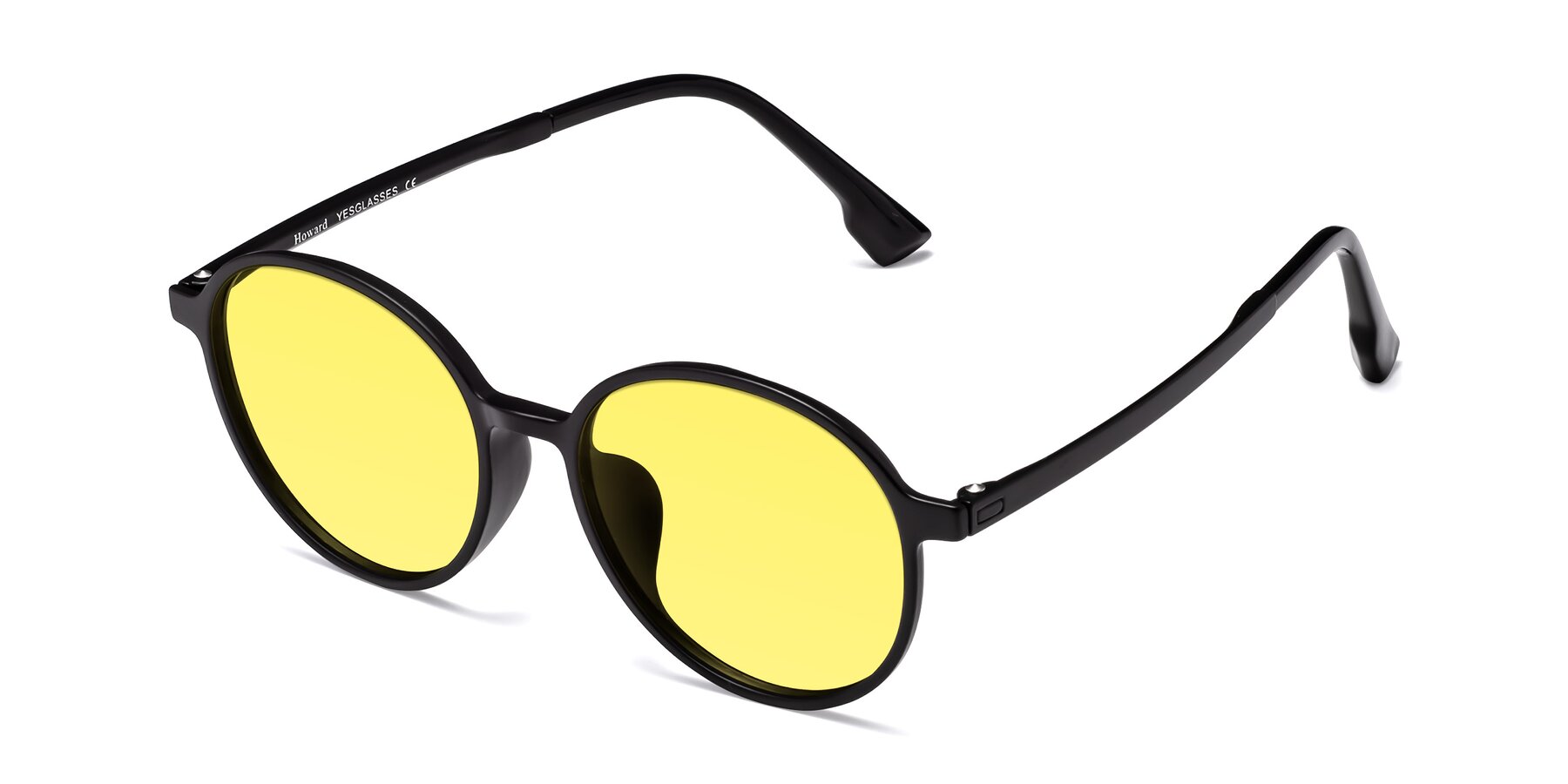 Angle of Howard in Matte Black with Medium Yellow Tinted Lenses