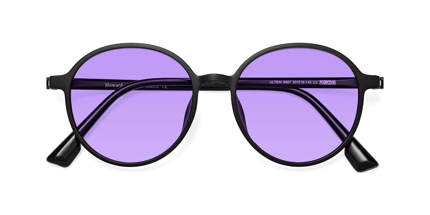Folded Front of Howard in Matte Black with Medium Purple Tinted Lenses