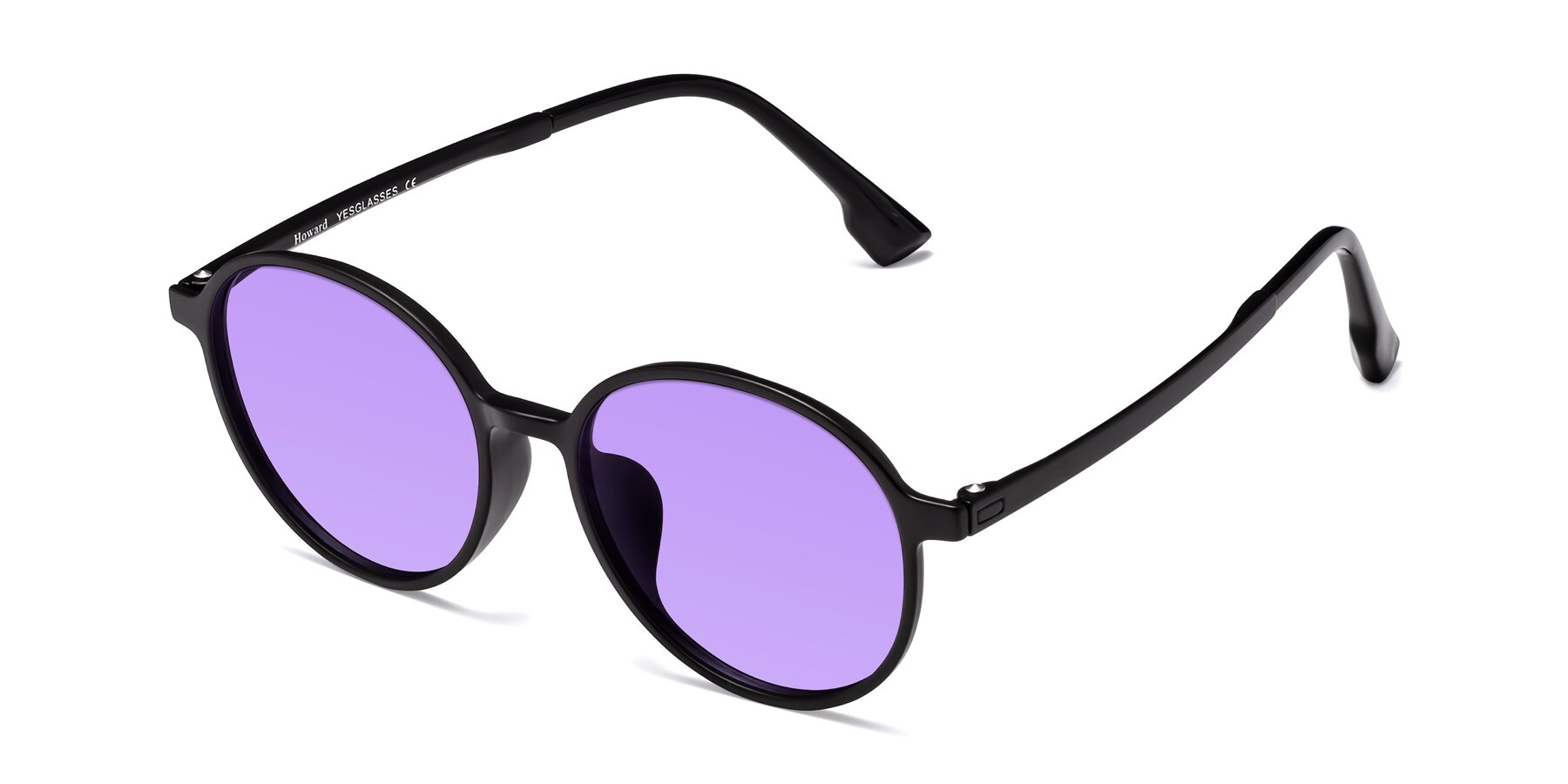 Angle of Howard in Matte Black with Medium Purple Tinted Lenses