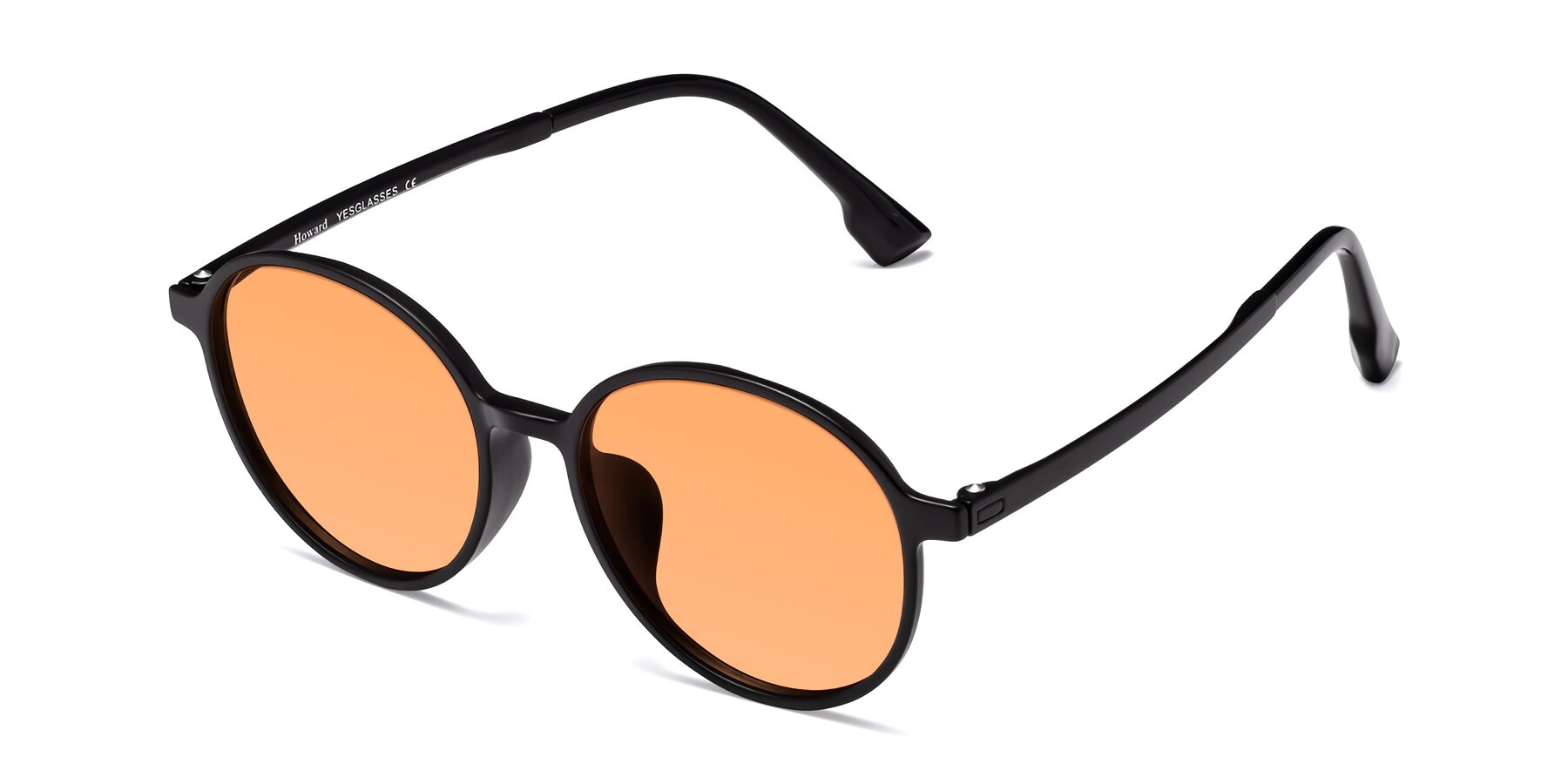 Angle of Howard in Matte Black with Medium Orange Tinted Lenses