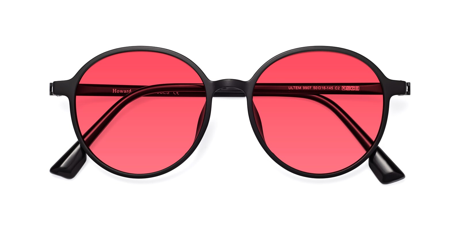 Matte Black Flexible Ultem Round Tinted Sunglasses with Pink Sunwear