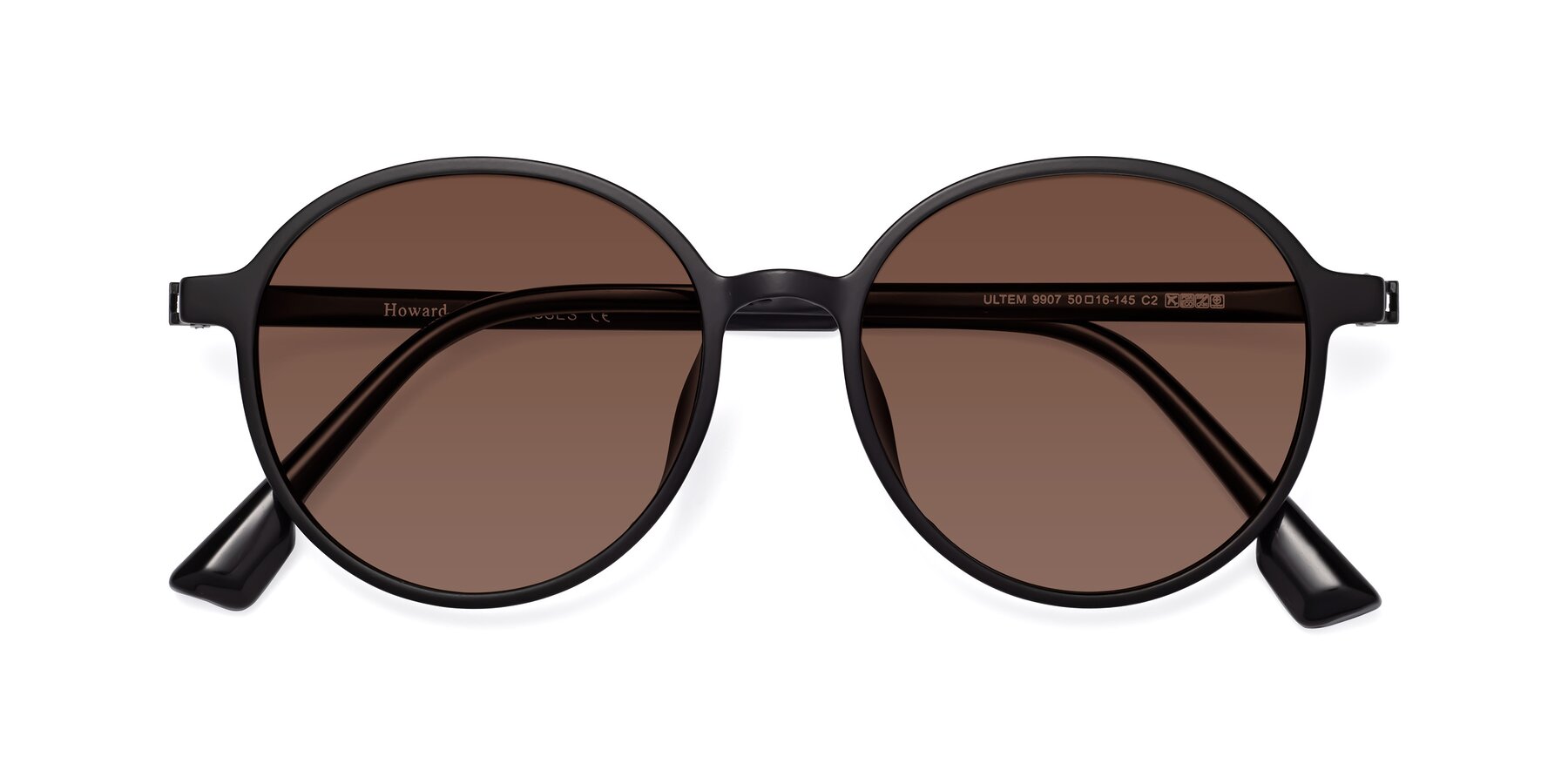 Folded Front of Howard in Matte Black with Brown Tinted Lenses