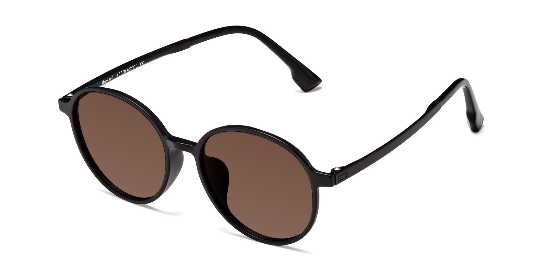 Angle of Howard in Matte Black with Brown Tinted Lenses