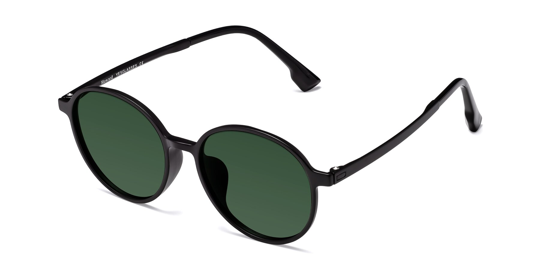 Angle of Howard in Matte Black with Green Tinted Lenses