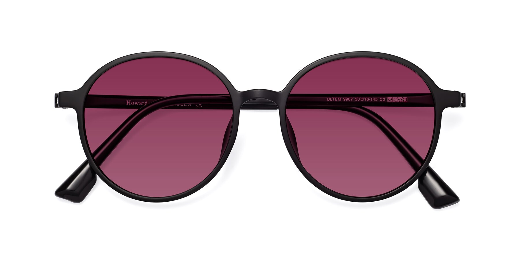 Folded Front of Howard in Matte Black with Wine Tinted Lenses