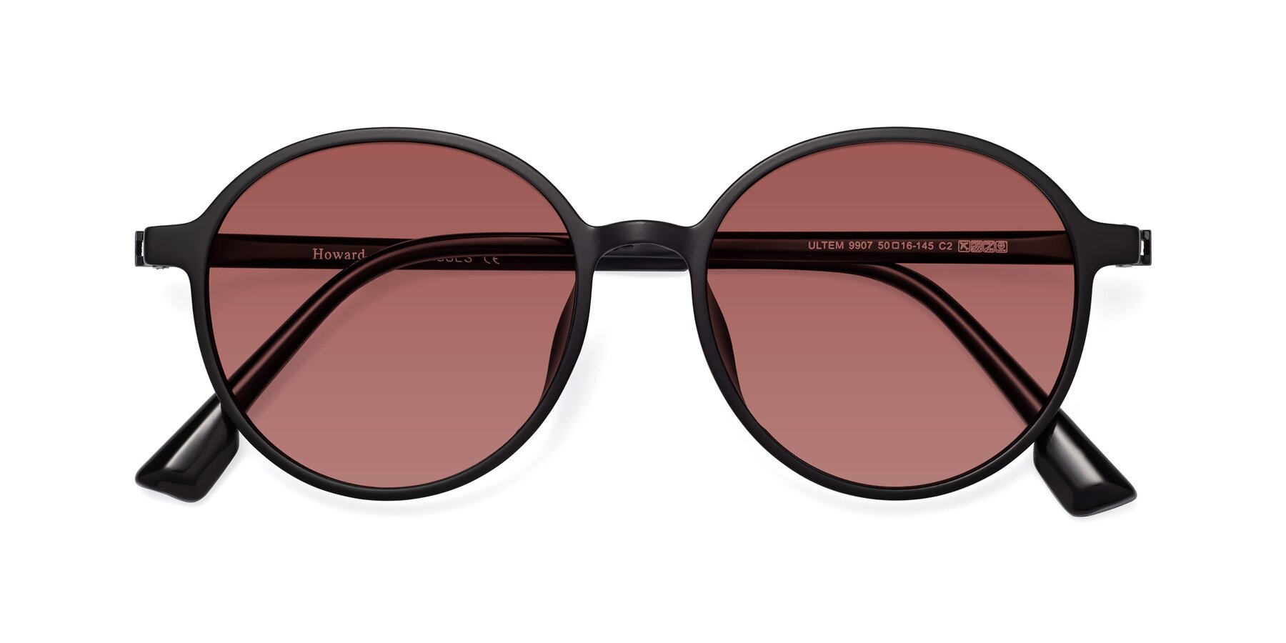 Folded Front of Howard in Matte Black with Garnet Tinted Lenses