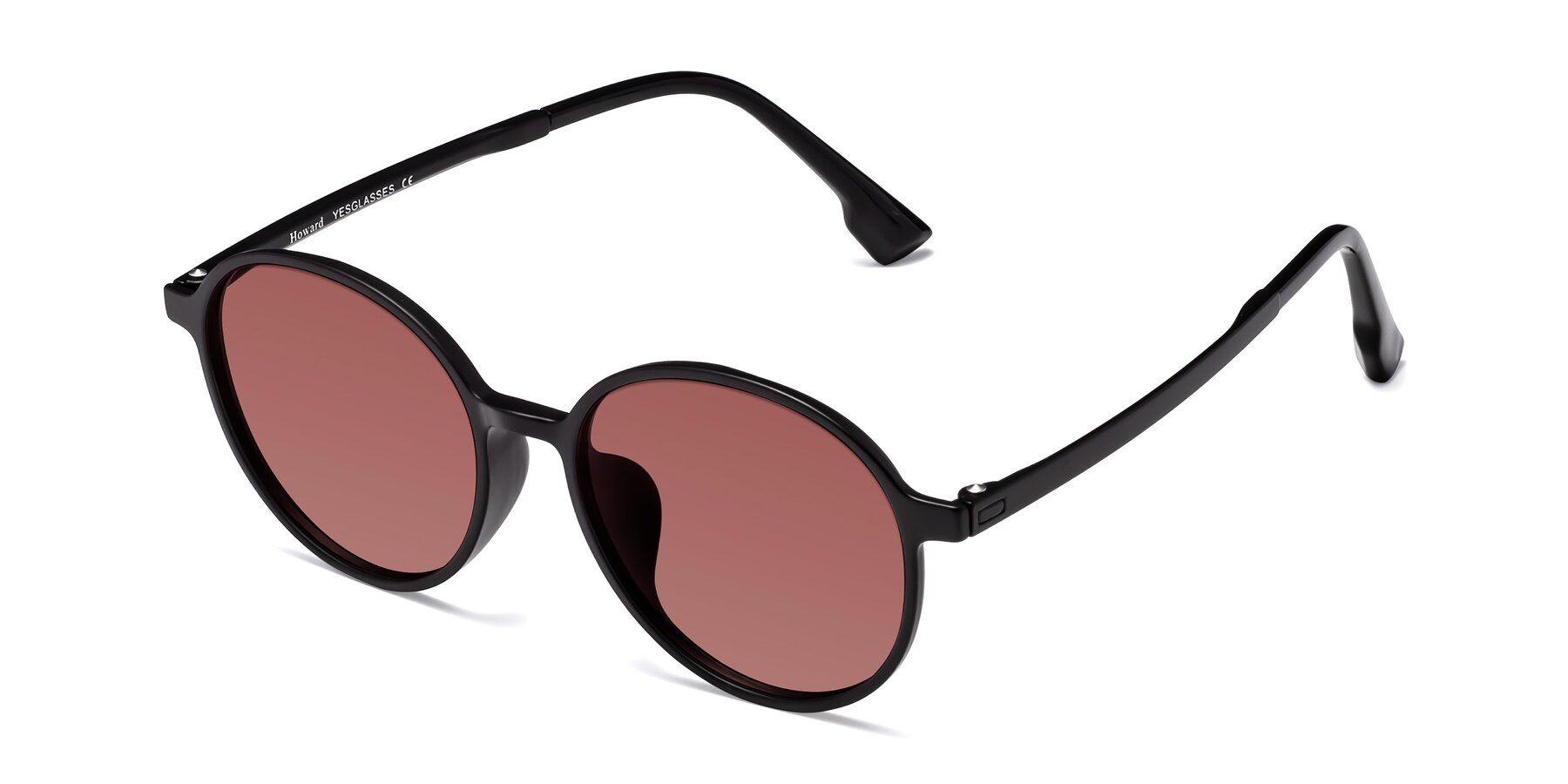 Angle of Howard in Matte Black with Garnet Tinted Lenses