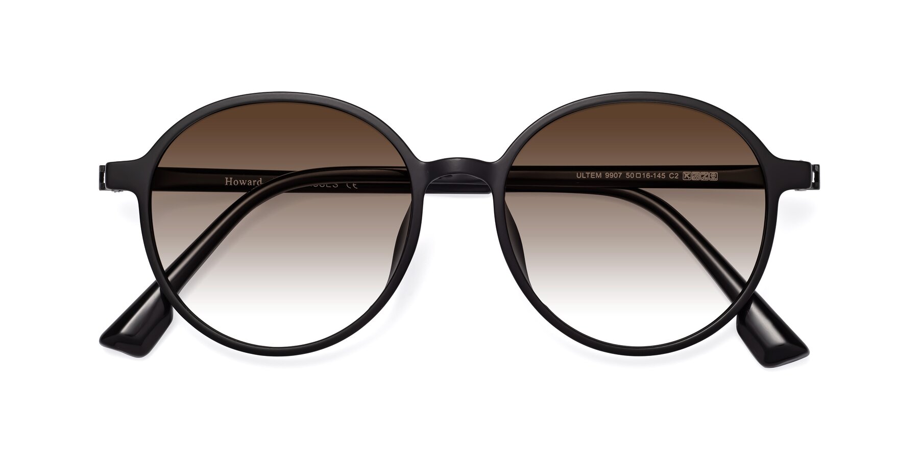 Folded Front of Howard in Matte Black with Brown Gradient Lenses