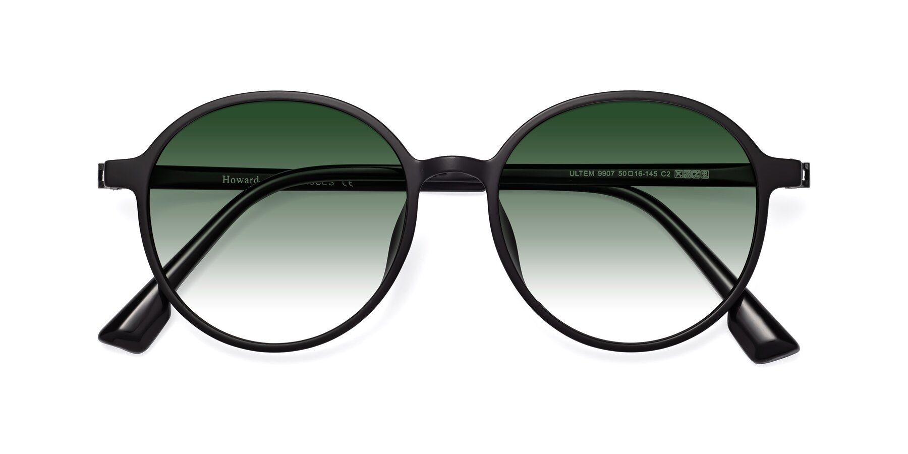 Folded Front of Howard in Matte Black with Green Gradient Lenses