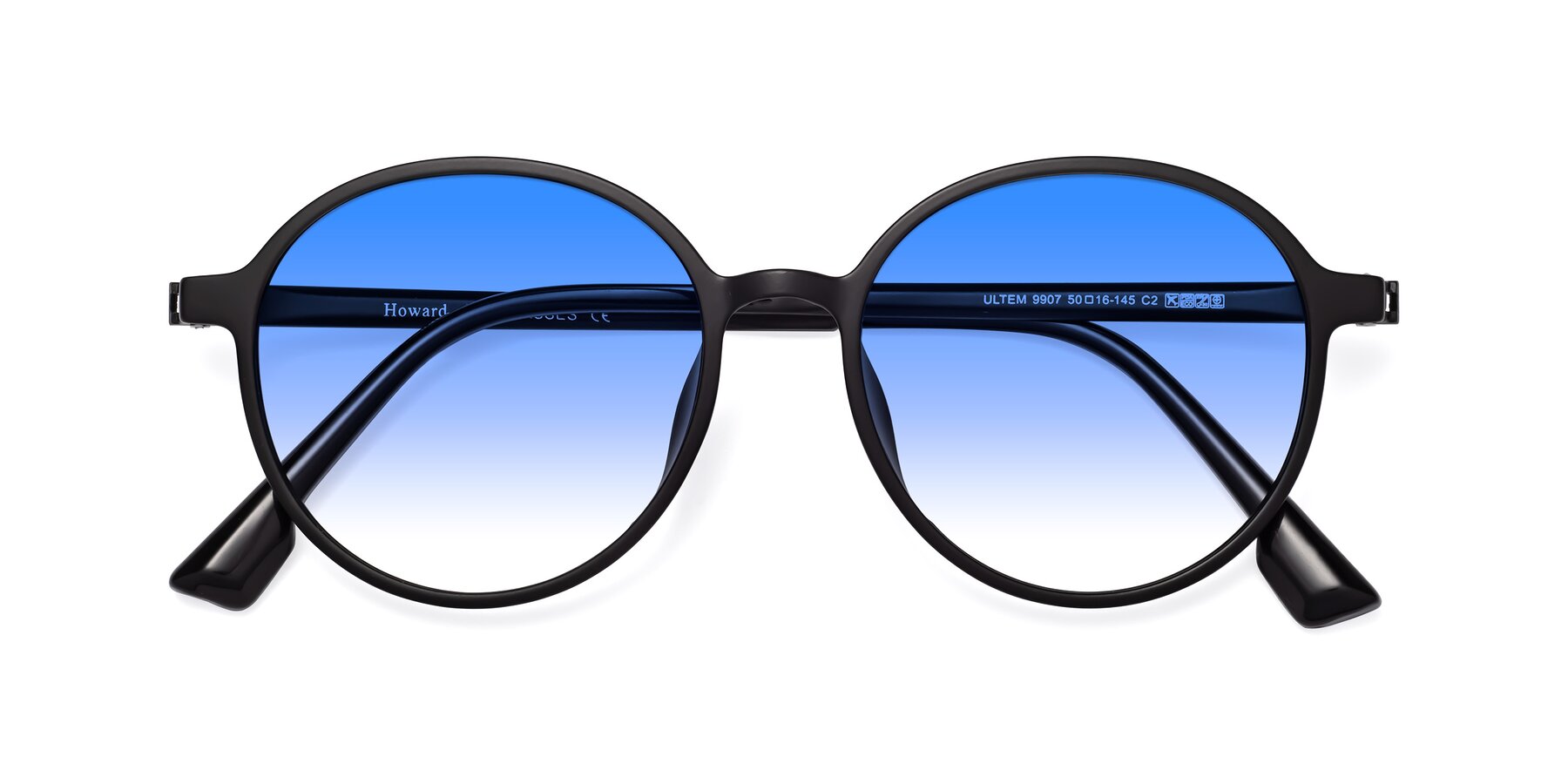 Folded Front of Howard in Matte Black with Blue Gradient Lenses