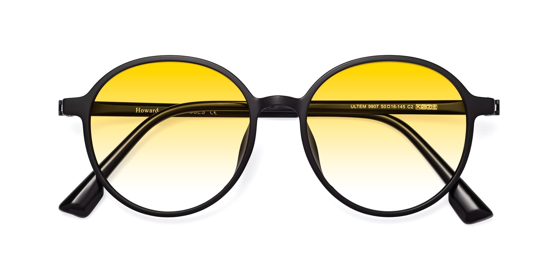 Folded Front of Howard in Matte Black with Yellow Gradient Lenses