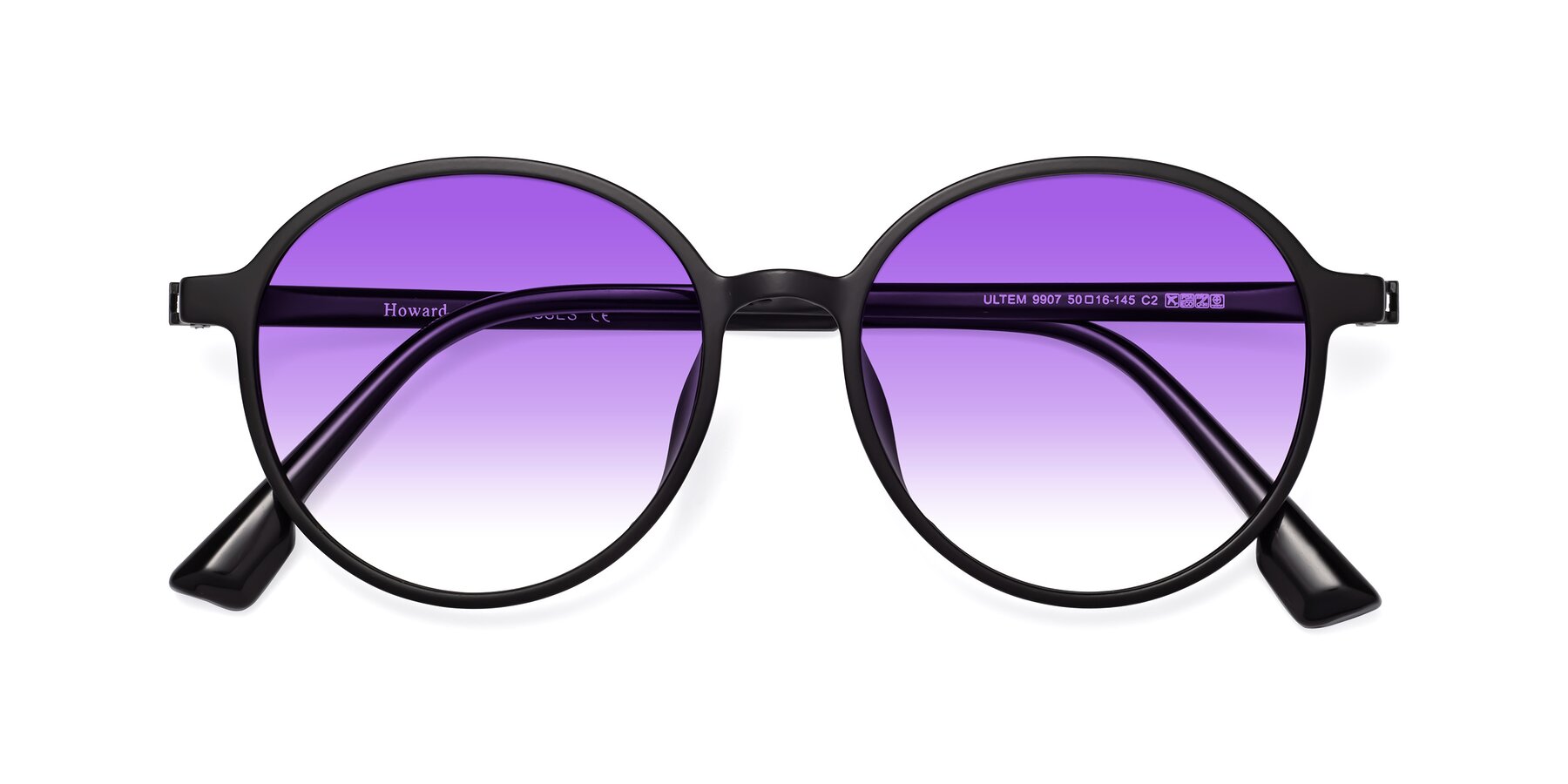 Folded Front of Howard in Matte Black with Purple Gradient Lenses