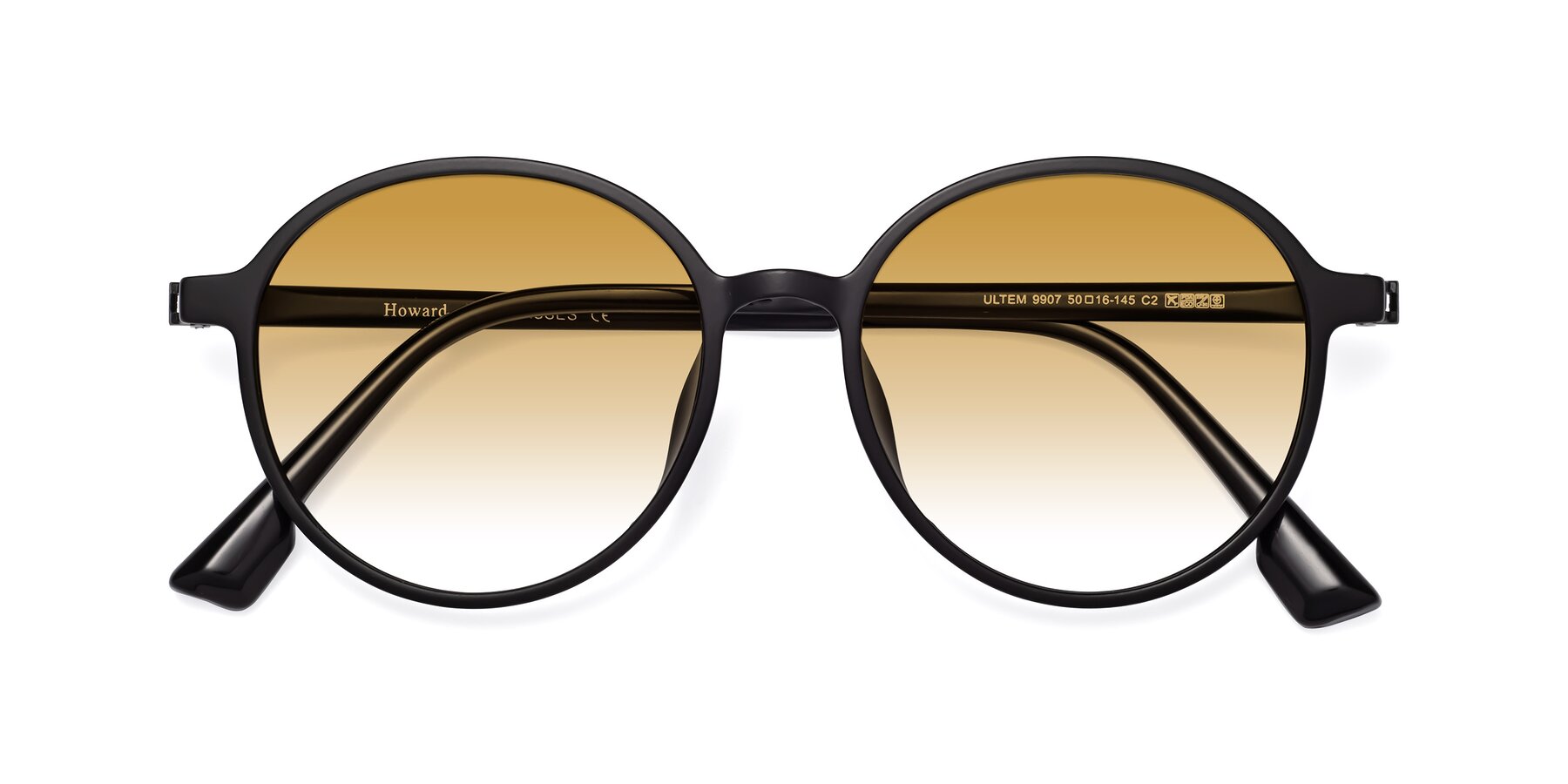 Folded Front of Howard in Matte Black with Champagne Gradient Lenses