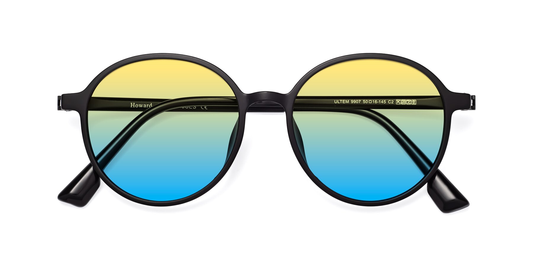 Folded Front of Howard in Matte Black with Yellow / Blue Gradient Lenses