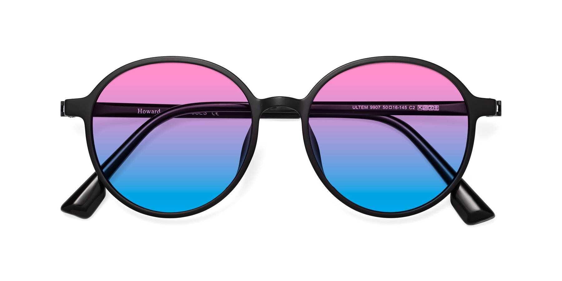 Folded Front of Howard in Matte Black with Pink / Blue Gradient Lenses